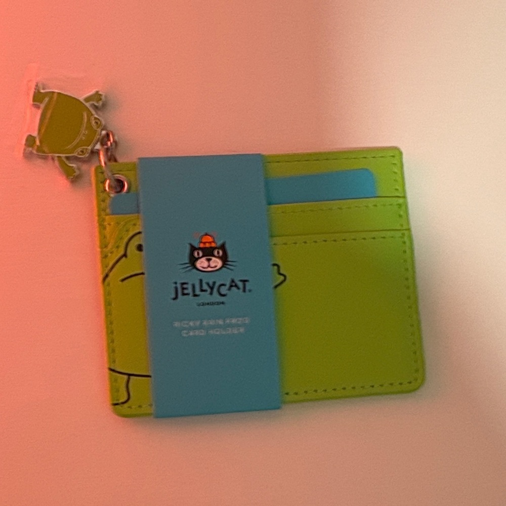 Jellycat Lime Green Card Holder with Blue Strap and Silver Charm